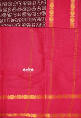 Mozhi - Sungudi cotton with tamil letters rettapet rudraksham border - Winered with Pink